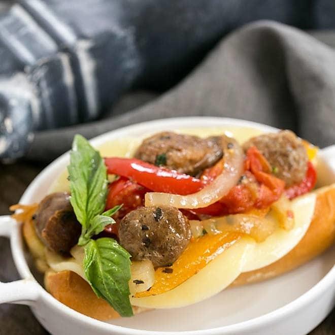 Skillet Italian Sausage and Peppers Sandwiches - That Skinny Chick Can Bake