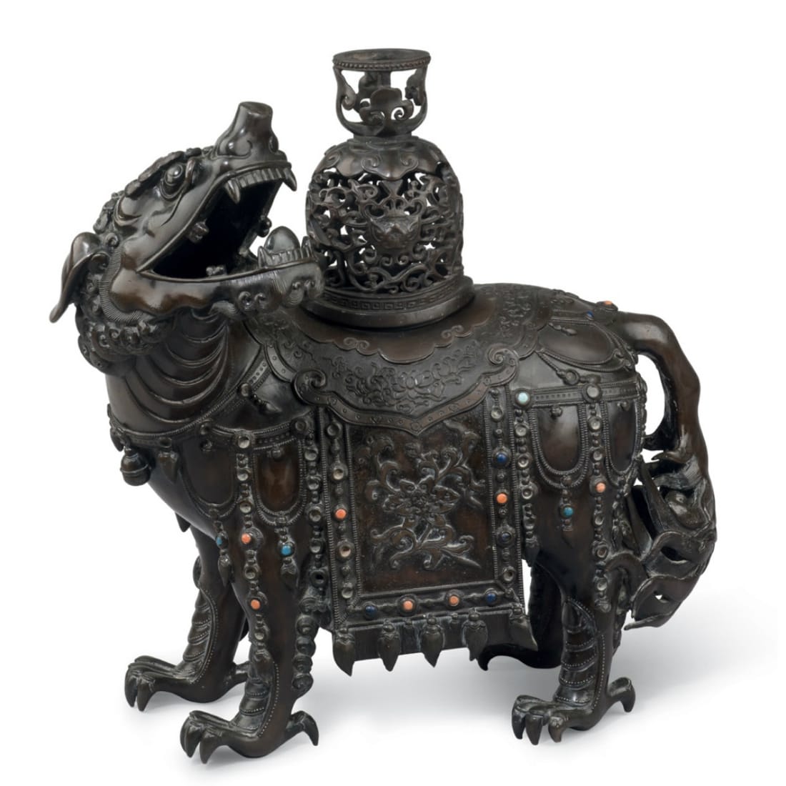 Bronze incense burner in the form of a lion-like mythical animal. China, 17th-18th century