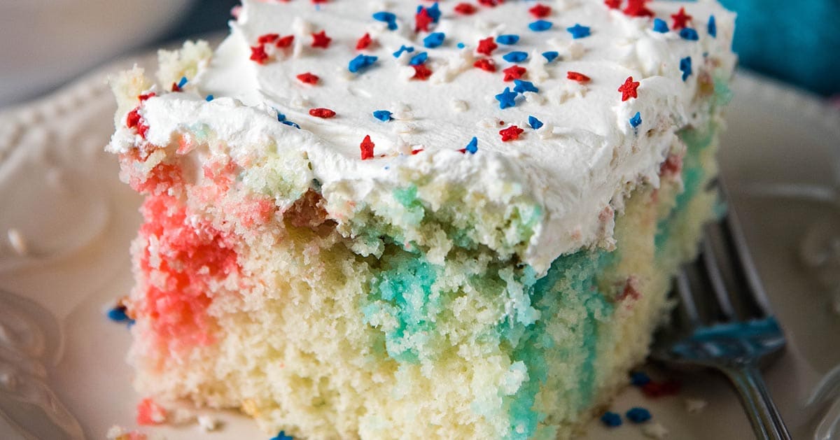 Red White and Blue Poke Cake with Sprinkles