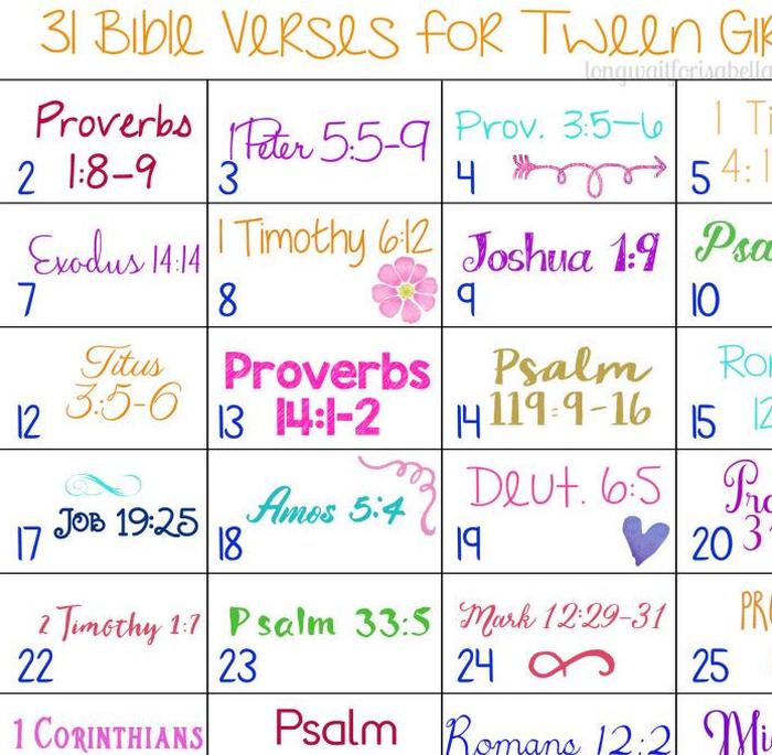 31 Days of Bible Verses for Tweens (+ printable calendar)