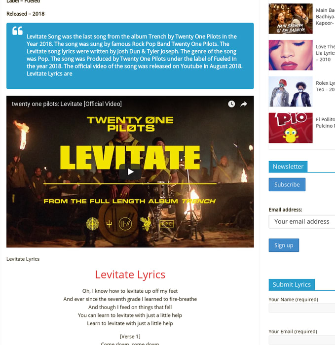 Levitate Lyrics - Twenty One Pilots - 2018