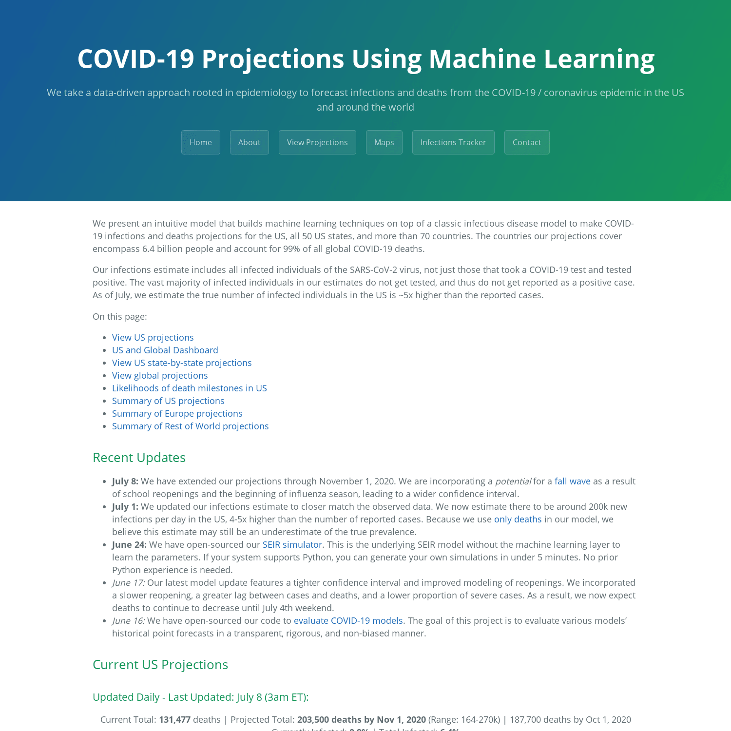 COVID-19 Projections Using Machine Learning