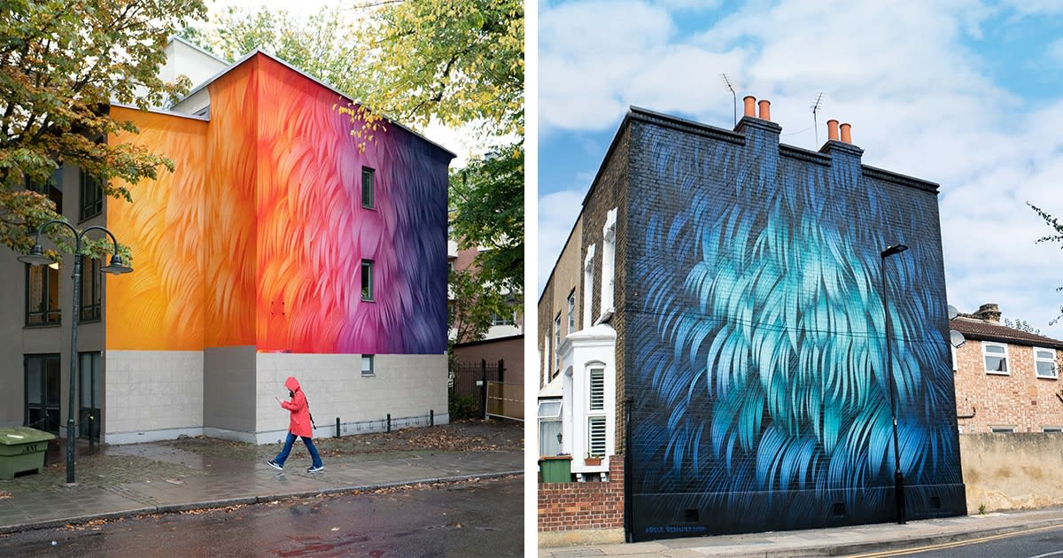 Giant Rainbow Murals Inspired by the Secret Colors of Pigeon Feathers