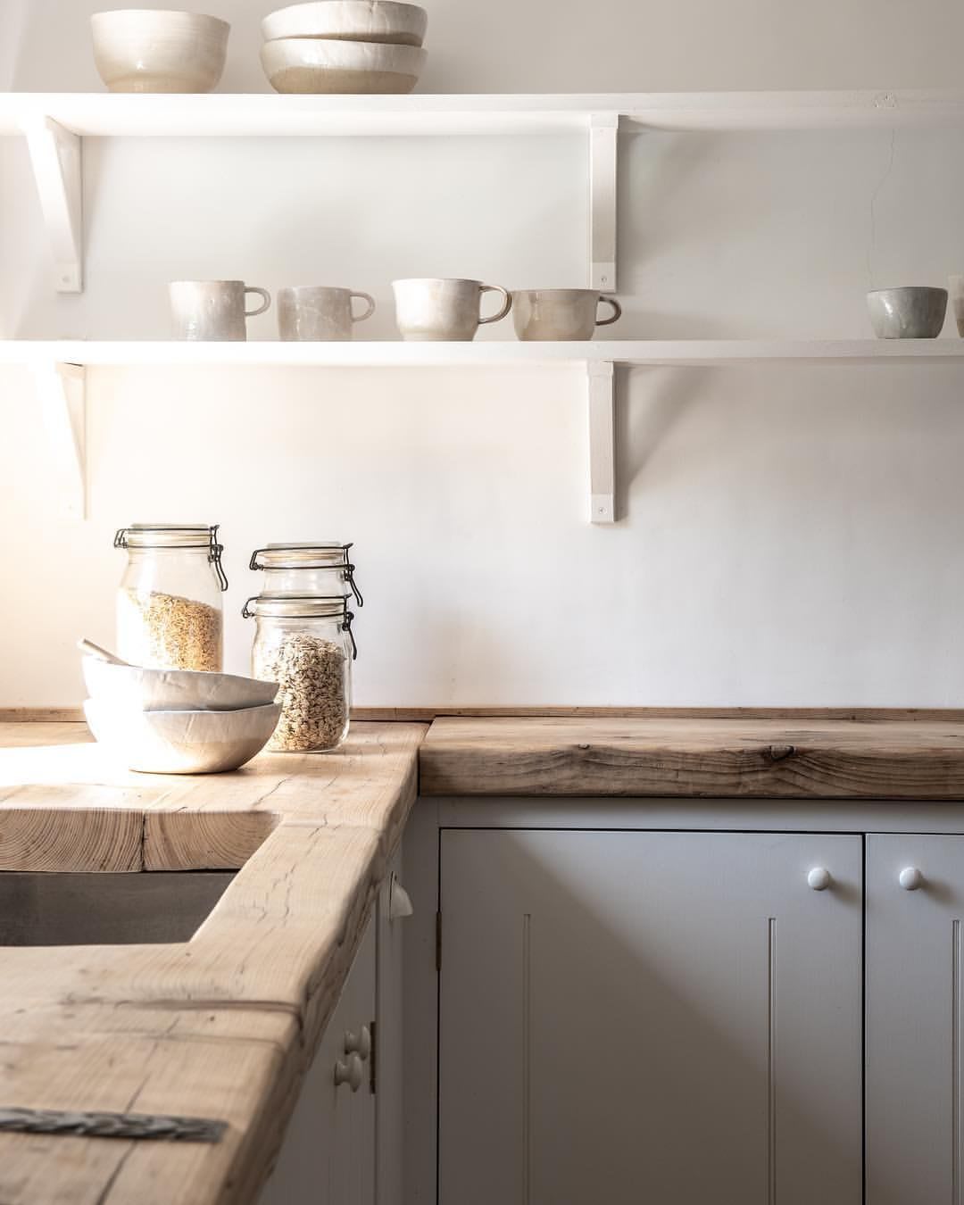Reclaimed timber worktops and pale cupboards create this idyllic British Standard kitchen #einrichten #wohnzimmer #… | Home decor kitchen, Kitchen interior, Kitchen