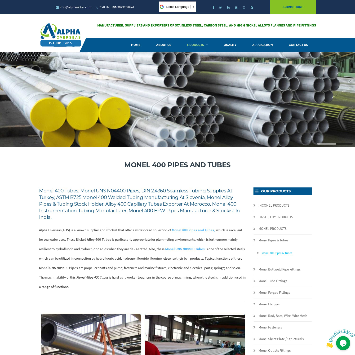 Monel 400 Pipes, Monel 400 Seamless Pipes, 400 Alloy Welded Tubes, Monel UNS N04400 Pipes Manufacturers & Suppliers