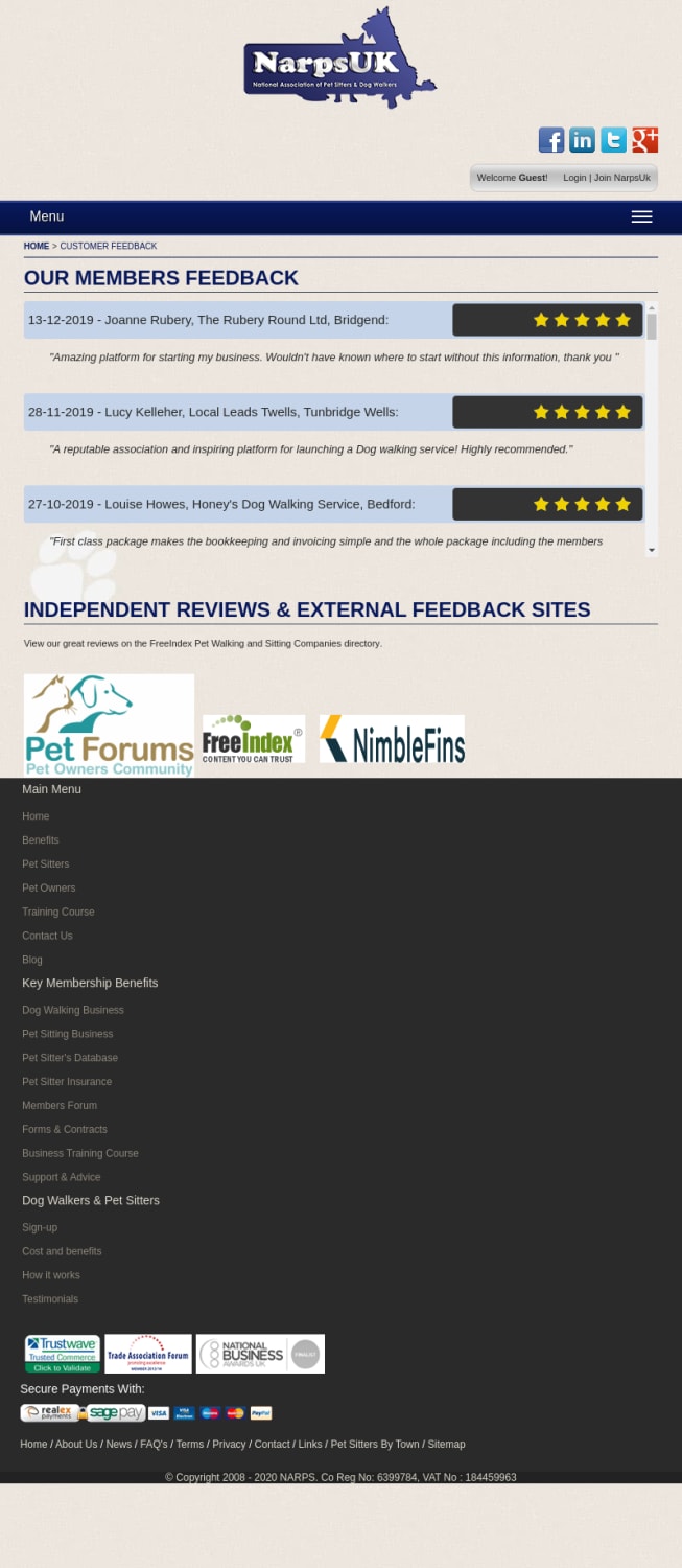 NarpsUK Customer Reviews on Pet Sitting & Dog Walking Business