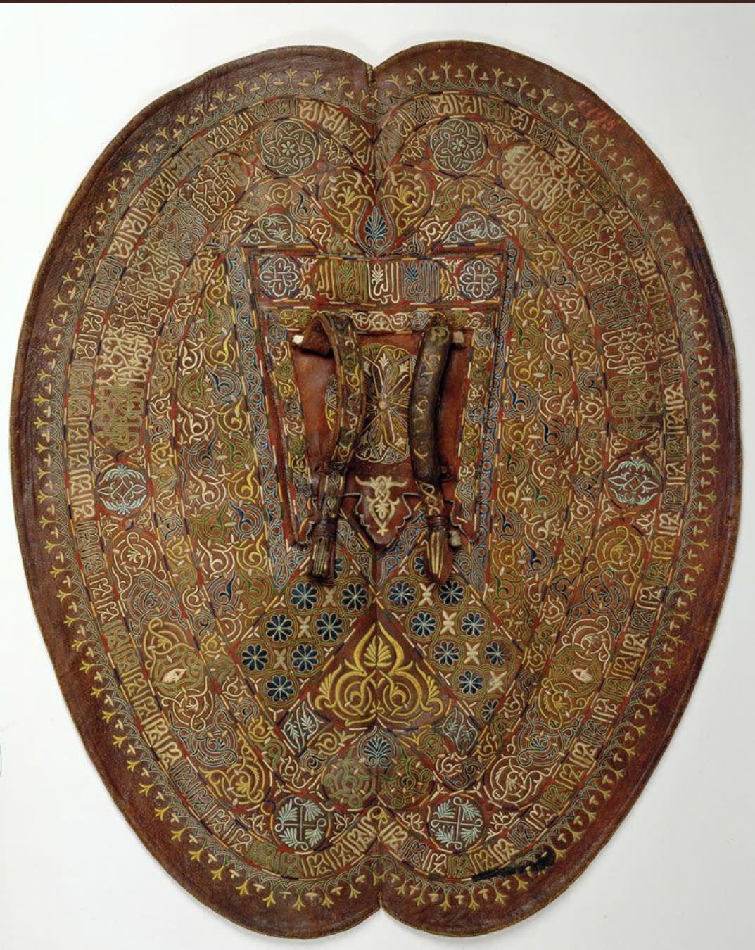 A Berber leather shield from 11th century used by the Moorish horsemen .