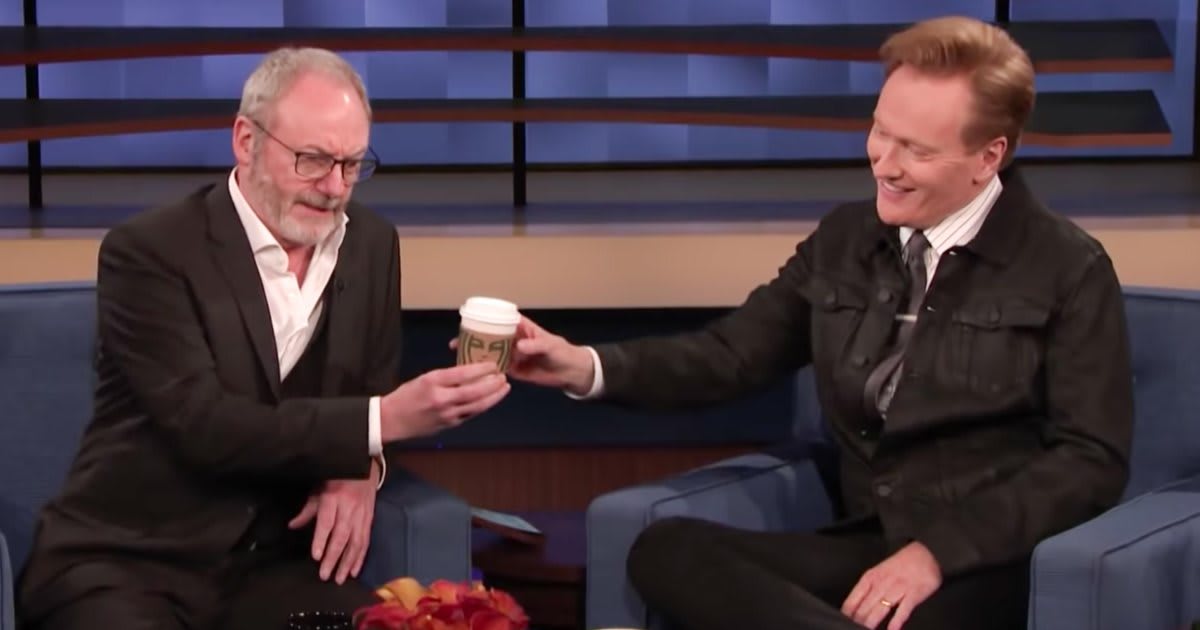 Liam Cunningham brings notorious 'Game of Thrones' coffee cup to 'Conan'