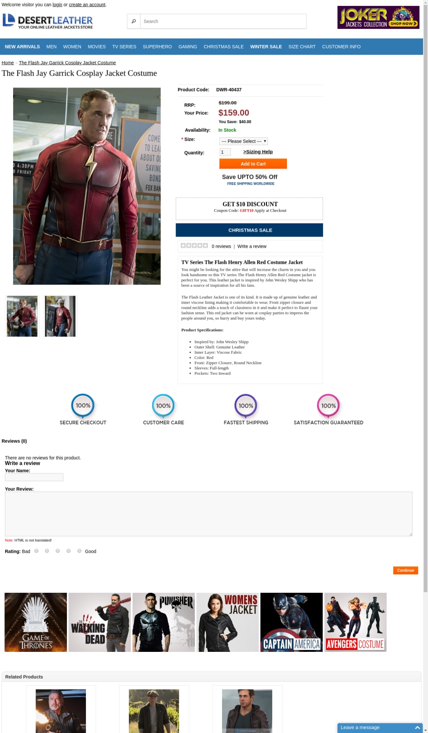 The Flash Jay Garrick Cosplay Jacket Costume