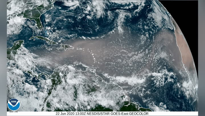 Saharan dust cloud on the move over Atlantic in time