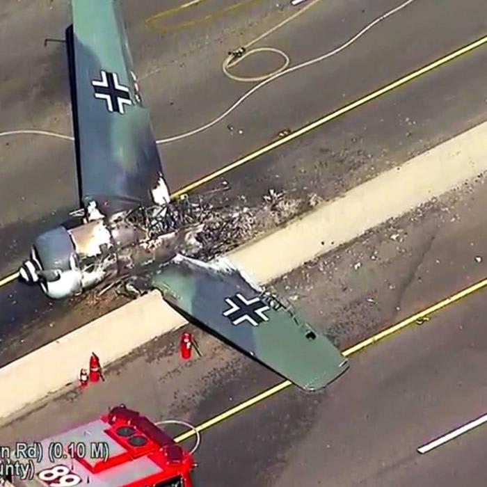 Vintage plane crash-lands on California freeway, no injuries