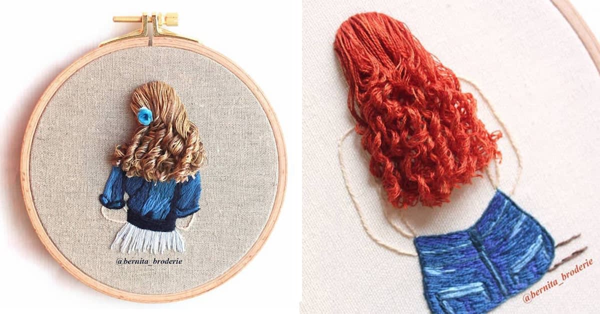 Brilliant Embroidery Uses Thread to Mimic Luscious Hair Flowing Off the Hoop