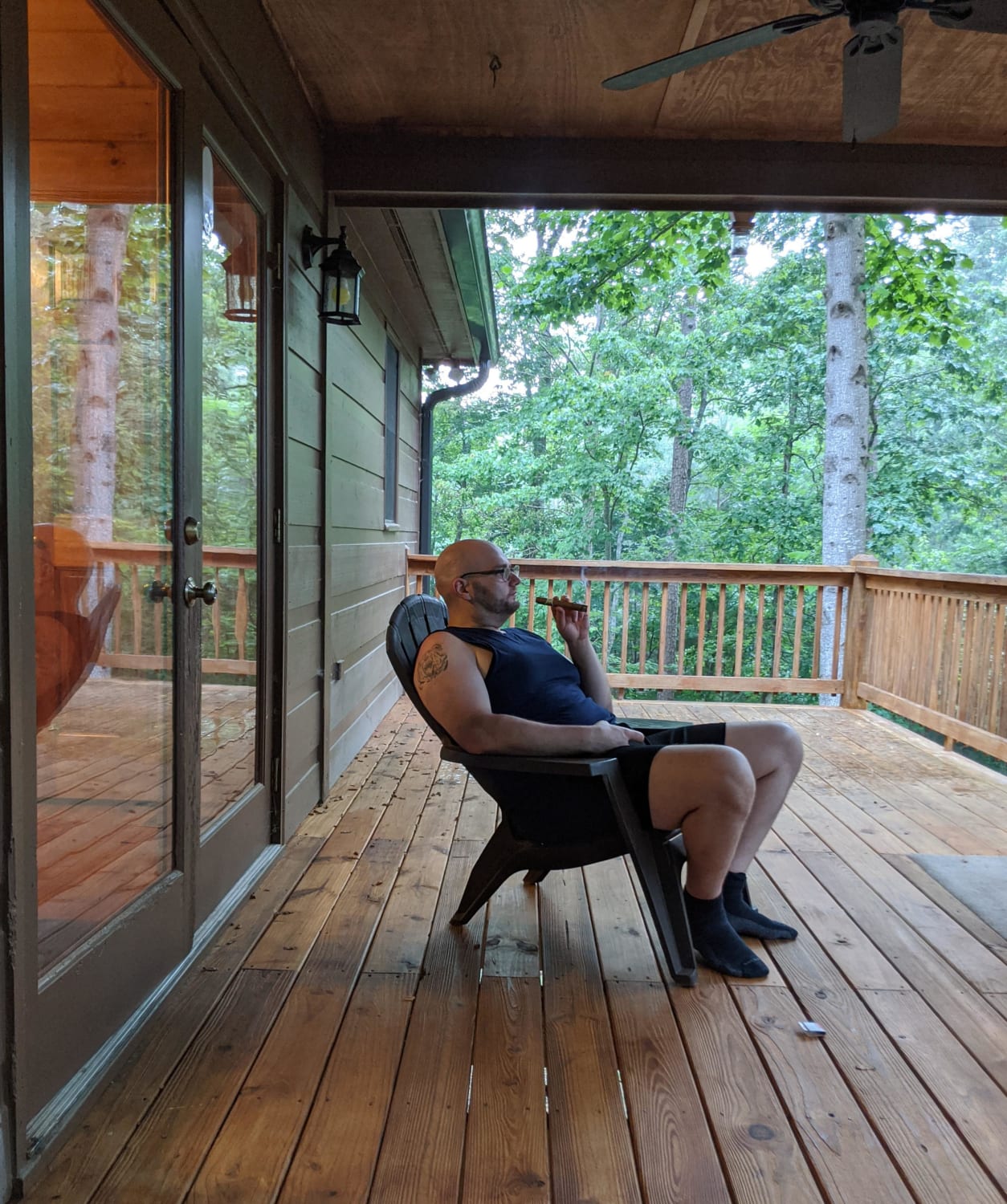 We rented a cabin in the smoky mountains for a few days to try to de stress from our crazy work schedules. The best part was sitting on the porch watching the rain.