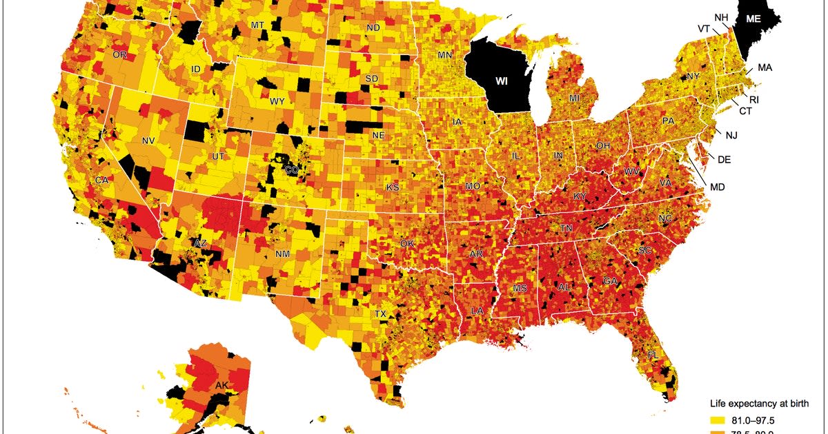 This U.S. map could predict your lifespan -- CDC