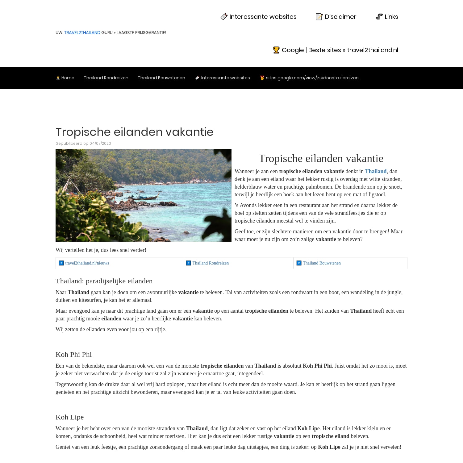 Tropische eilanden vakantie - Travel2Thailand: complete individuele rondreizen & bouwstenen