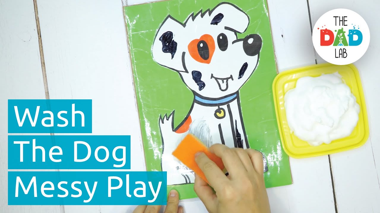 Wash The Dog Activity for Toddlers with Shaving Foam | Messy Play