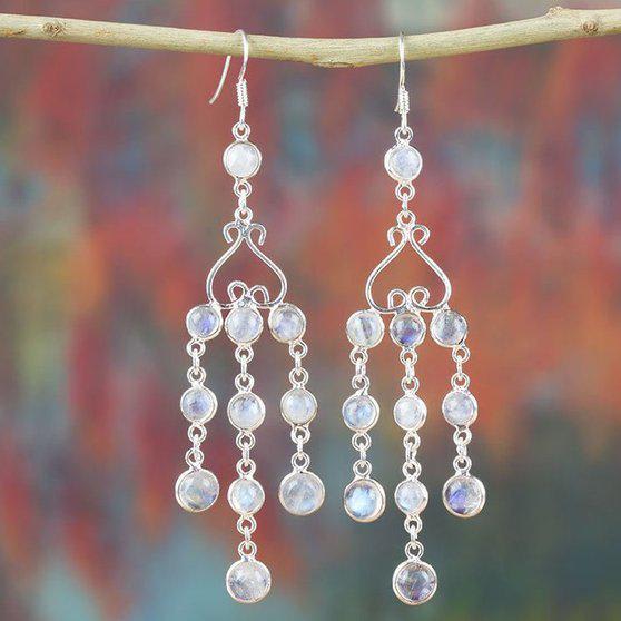 Rainbow Moonstone Earring, 925 Sterling Silver, Artisan Jewelry, Cocktai Earring, Flashy Stones Pendant, Long Earring, Engagement Gift.