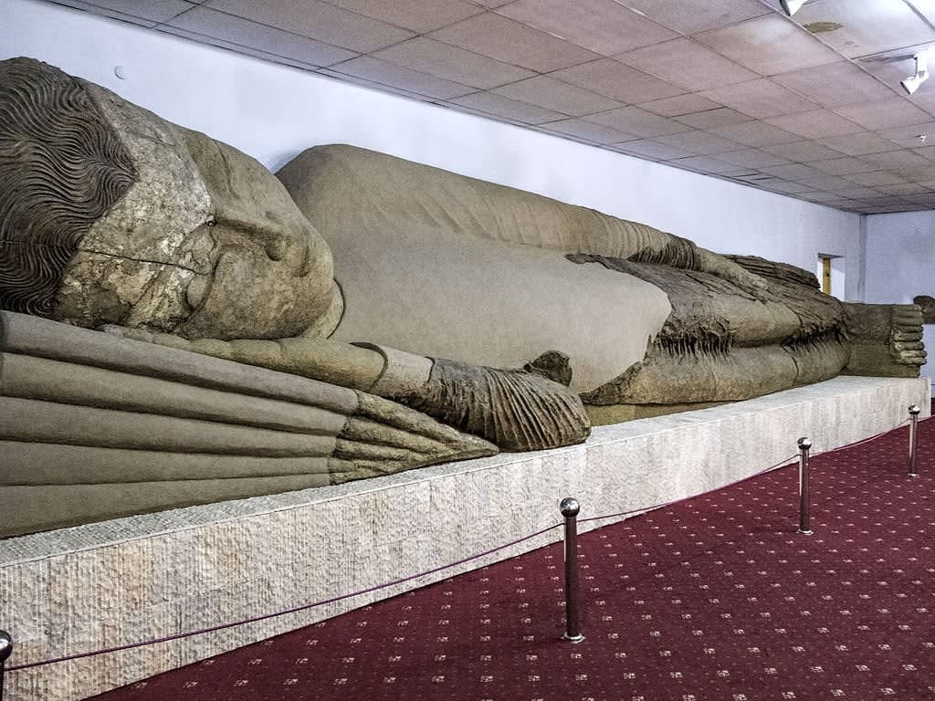 Buddha in nirvana. A 12 meter long Buddha statue from Ajina Tepe, Tajikistan. 7th century AD