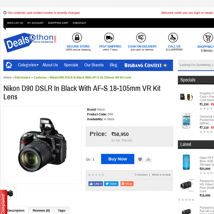 Nikon D90 DSLR In Black With AF-S 18-105mm VR Kit Lens