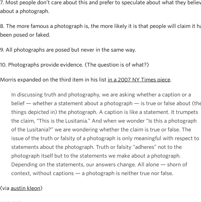 From Errol Morris, a list of 10 things you should know about truth & photography