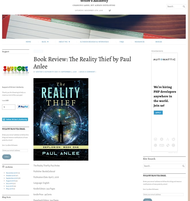 Book Review: The Reality Thief by Paul Anlee