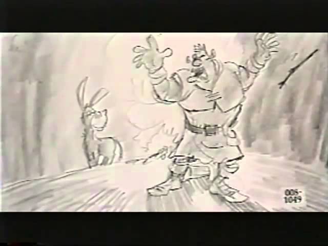 (1990)s early storyboards for Shrek, featuring Chris Farley as the titular character. Farley was originally meant to voice Shrek, and recorded most of the dialogue, but died suddenly in 1997.