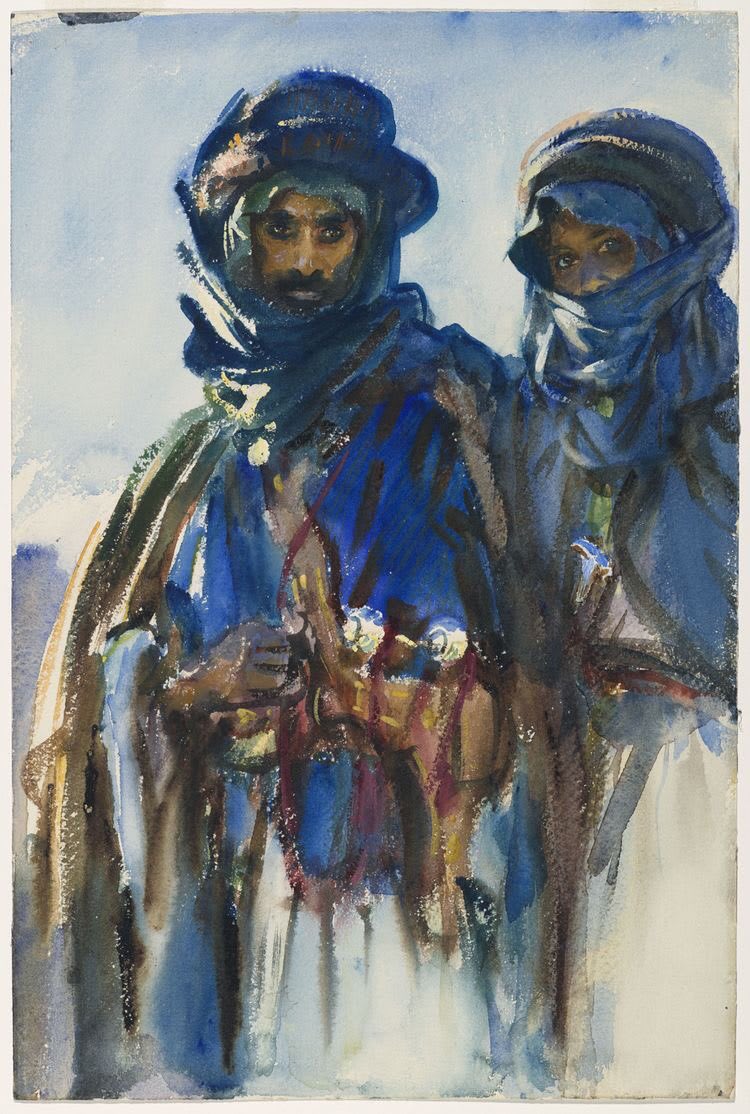 Exquisite “Bedouins” watercolor by John Singer Sargent, created between 1905-06 during the artist’s five month visit to Jerusalem, Beirut, and Syria.