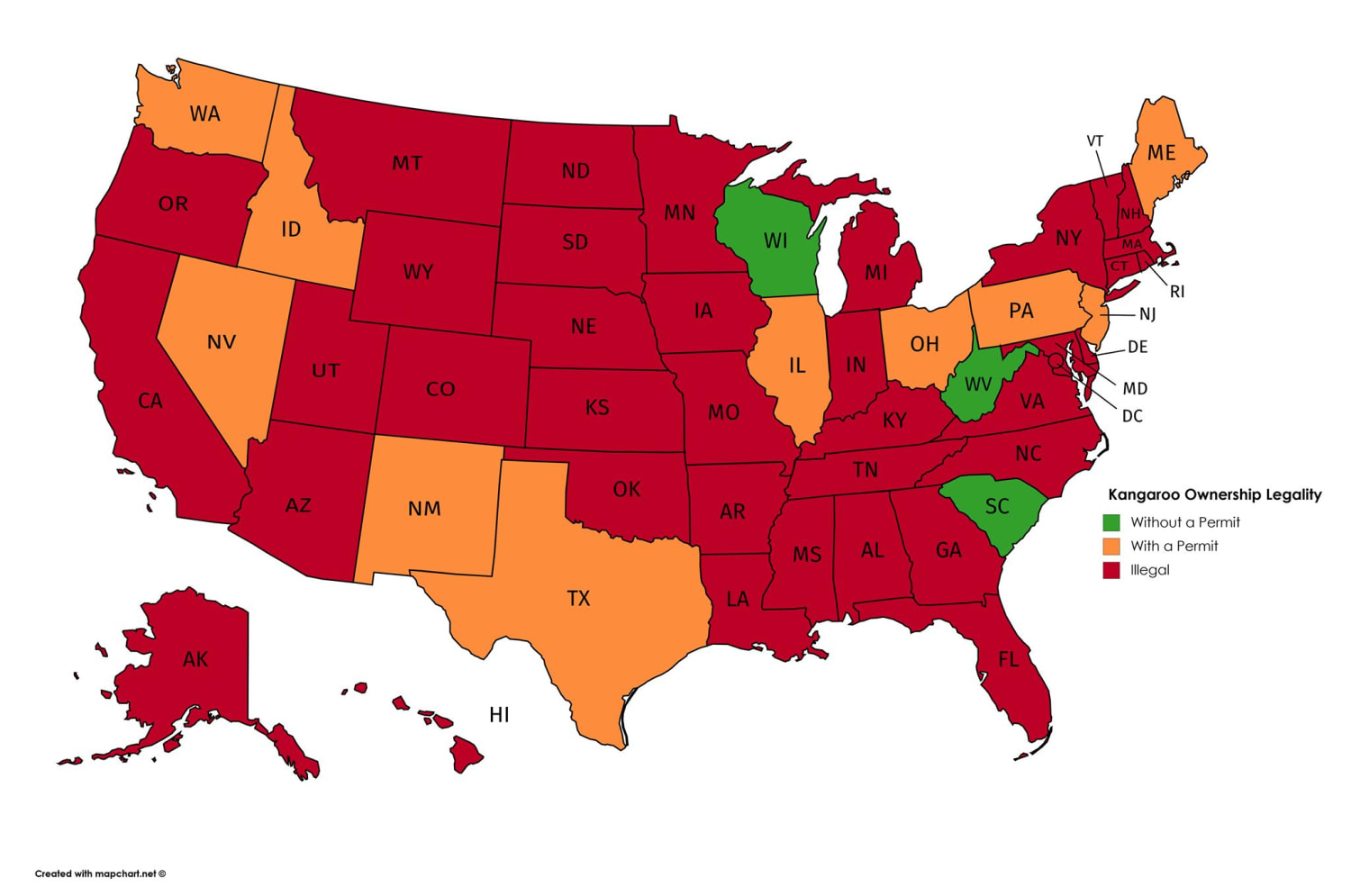 State-by-state guide to Kangaroo Ownership Legality.