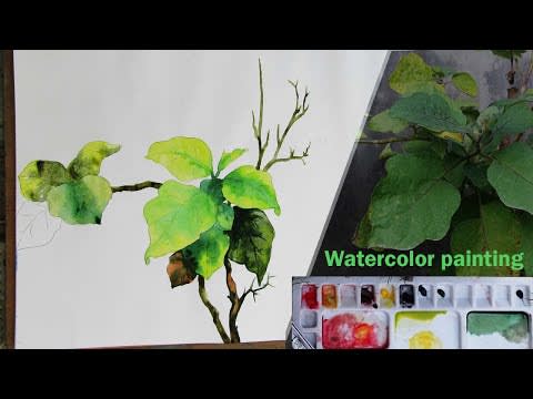 Watercolor painting on art paper step by step. Nature watercolor painting tutorial for beginners.