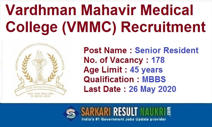 VMMC Senior Resident Recruitment 2020 - 178 Senior Resident Vacancy