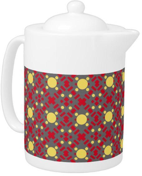 Yellow Dots & Circles with Red Geometry Teapot