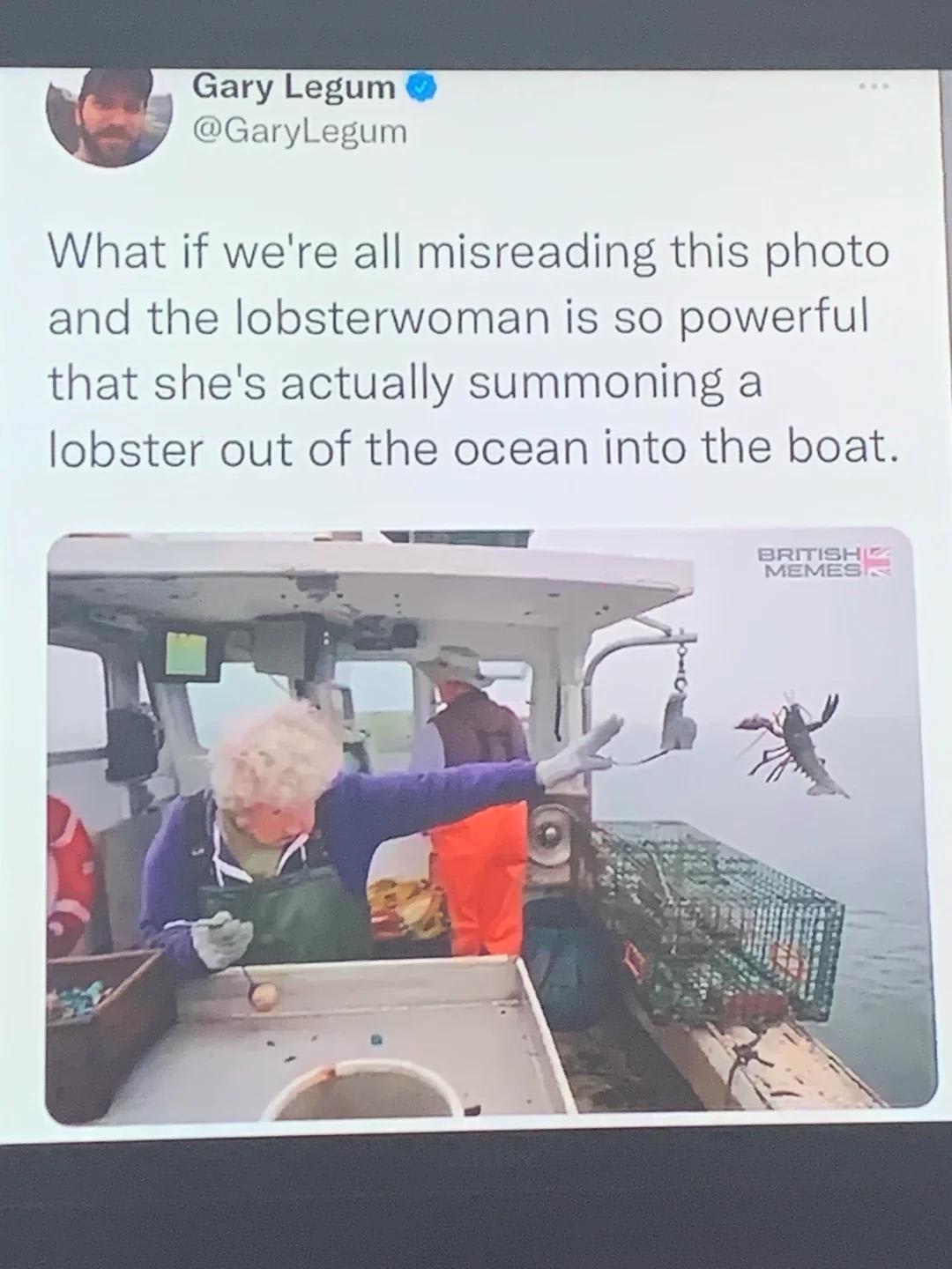 "Summoning a lobster out of the ocean"