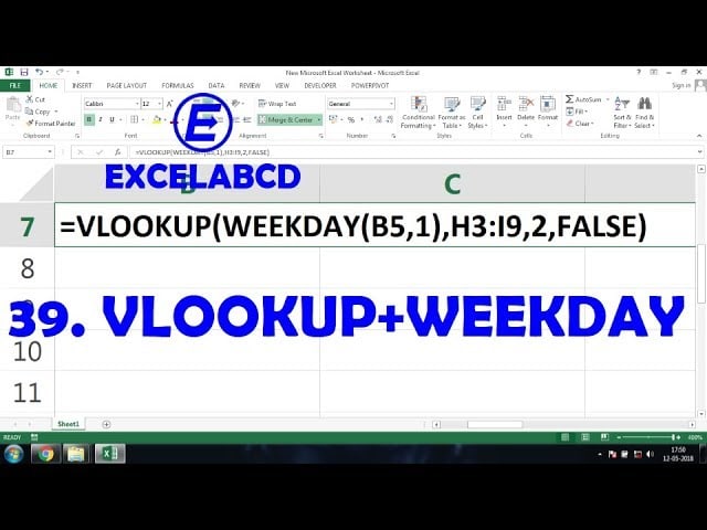 Combination of VLOOKUP and WEEKDAY