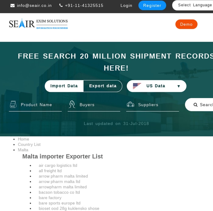 Malta Exporter and Importer Data Details