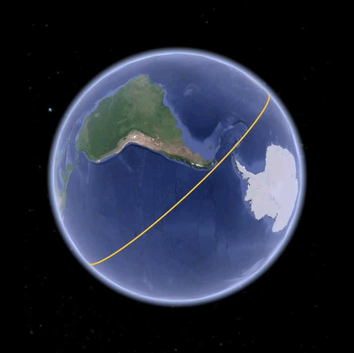 Longest straight line possible on the sea, Pakistan to Russia.