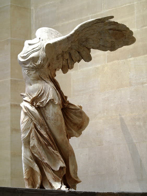 The Nike of Samothrace, c. 190 BCE. The statue was dedicated to the Great gods at the sanctuary on Samothrace. (Louvre Museum, Paris).