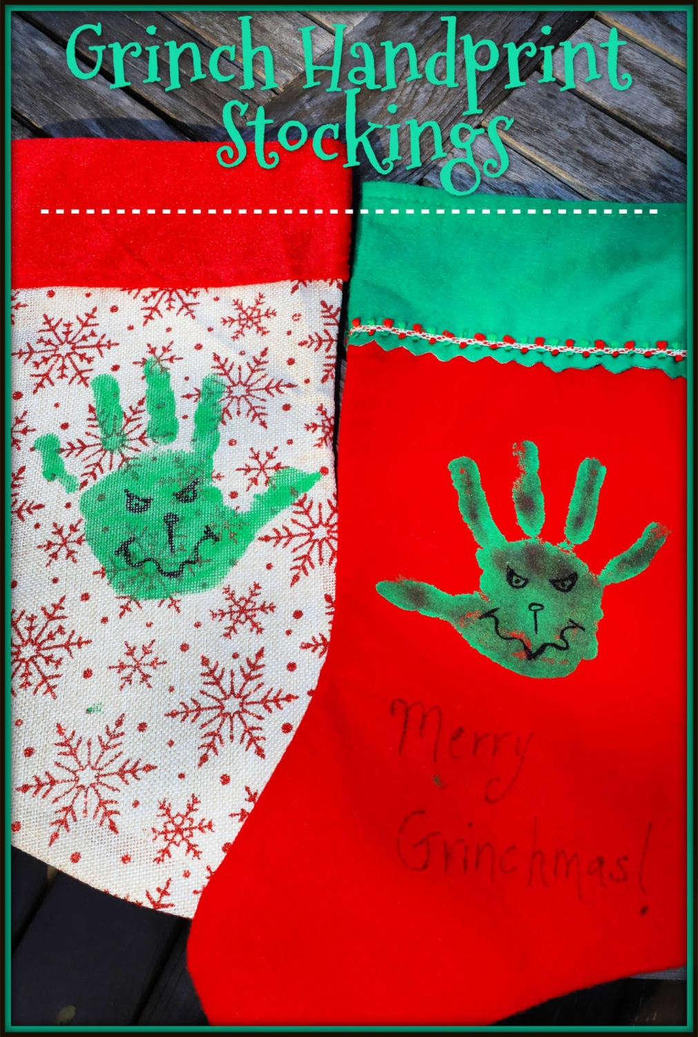 Grinch Handprint Christmas Stockings