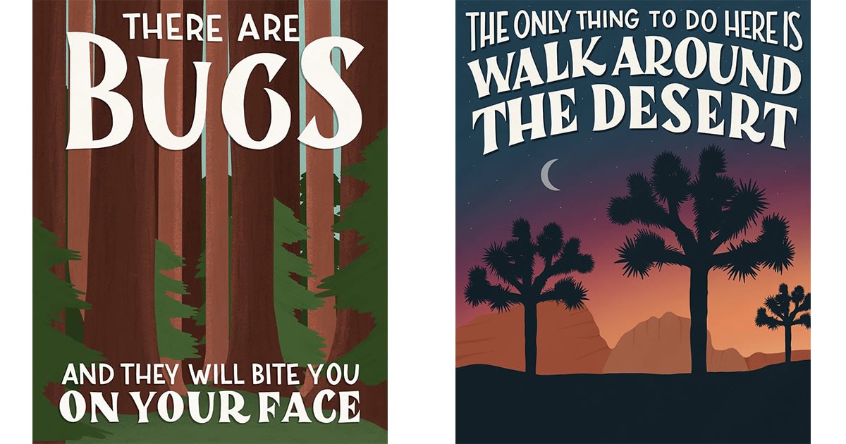 Designer Creates Hilarious Travel Posters for America's National Parks Based on Their 1-Star Reviews