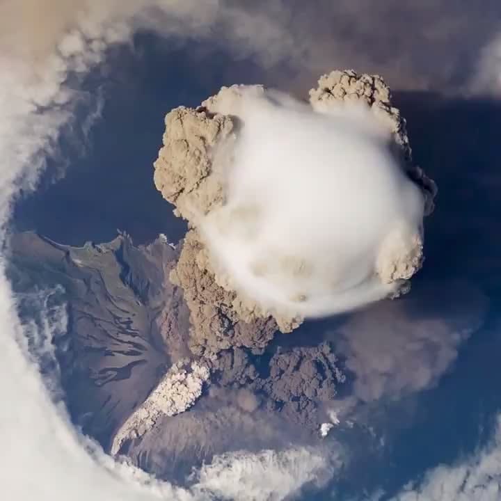 Erupting volcano viewed from space 🌋