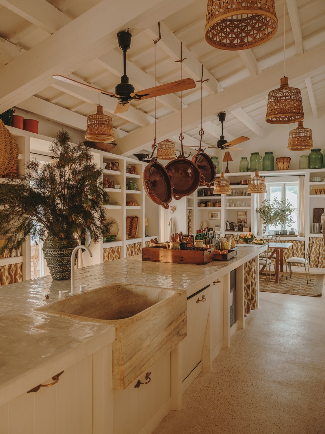 Country kitchen in a renovated 19th century farmhouse in Menorca, a Spanish island in the Mediterranean Sea