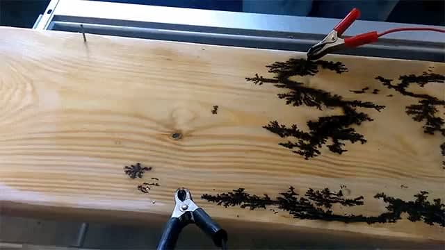 Electricity finding the path of least resistance on wood...