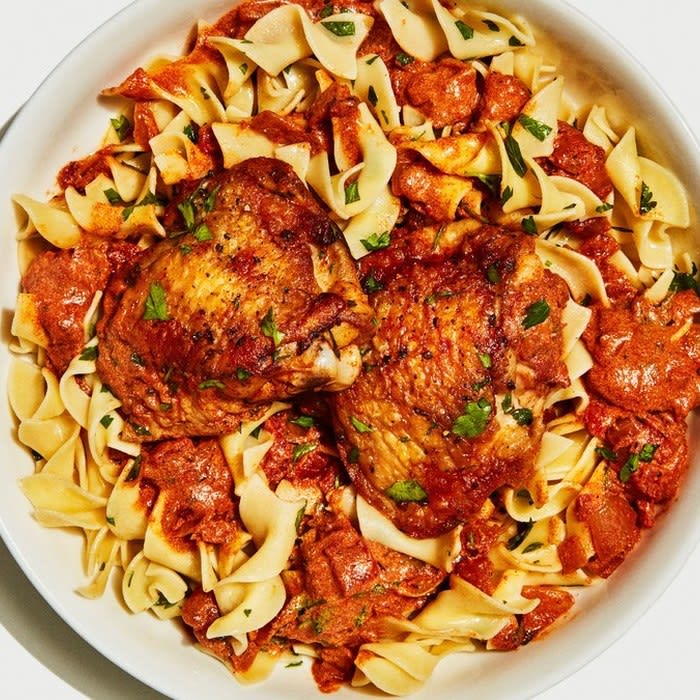 Chicken Paprikash with Buttered Egg Noodles Recipe