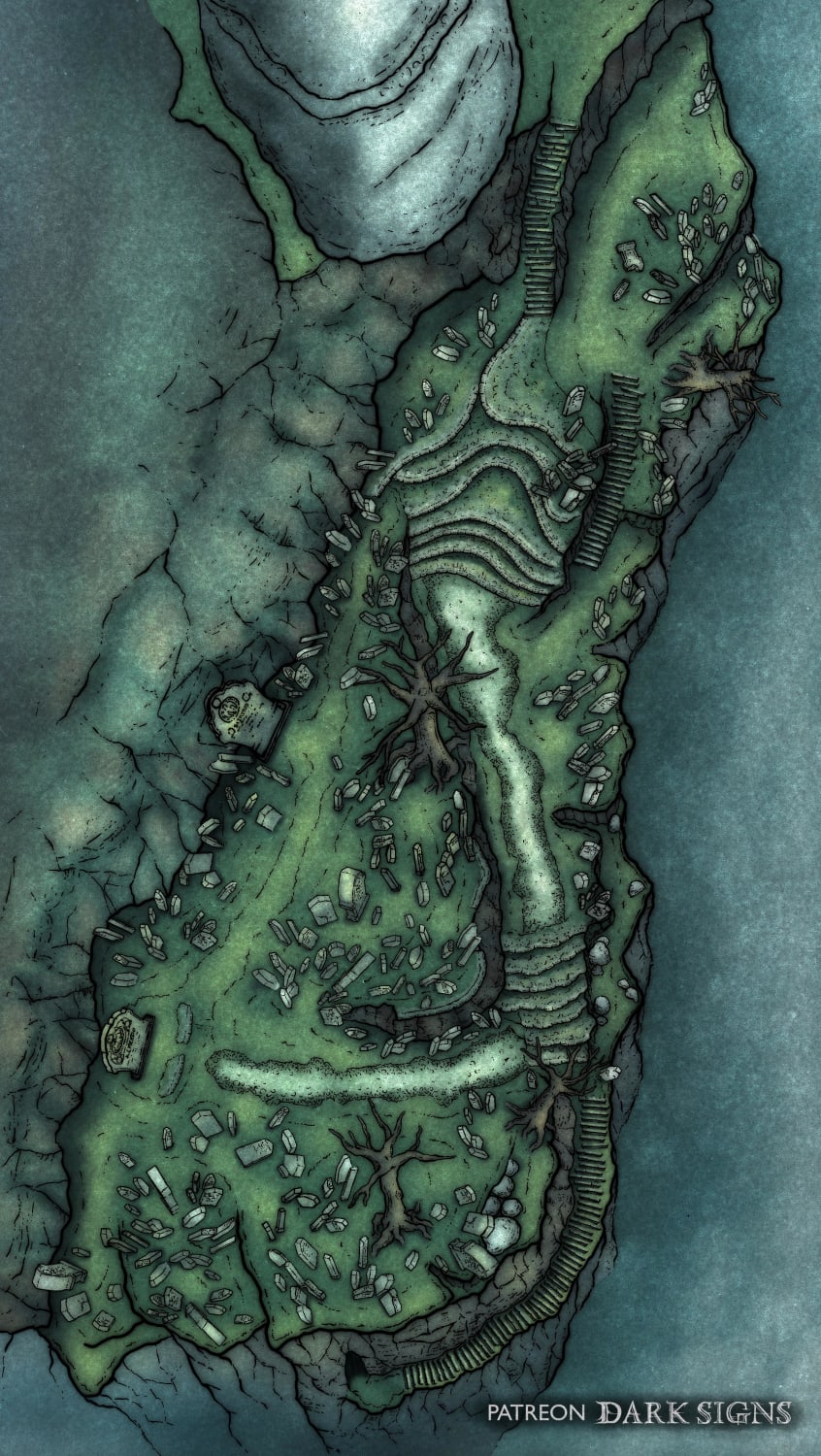 The Cliffside Graveyard as a tabletop game battlemap