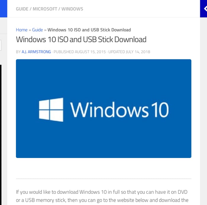 Windows 10 ISO and USB Stick Download