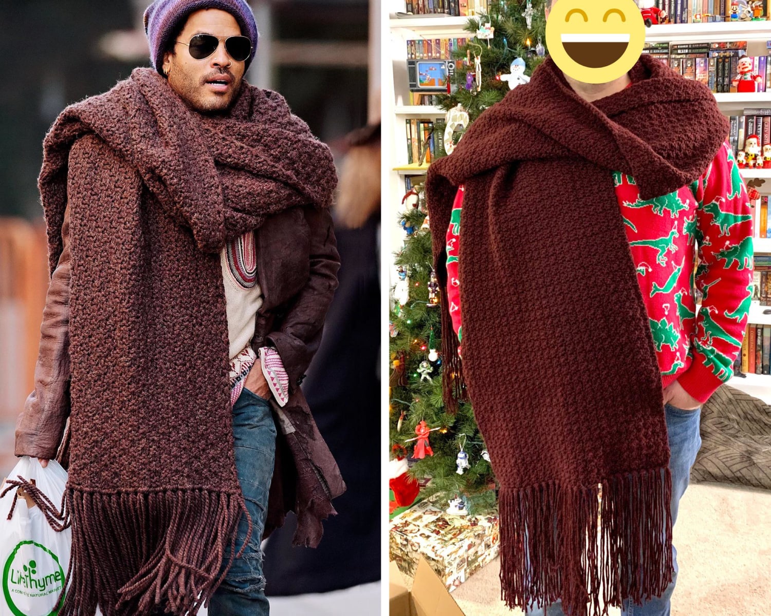 I made my dad a giant scarf for Christmas since he’s been asking for a ‘Lenny Kravitz’ scarf for years! How did I do?