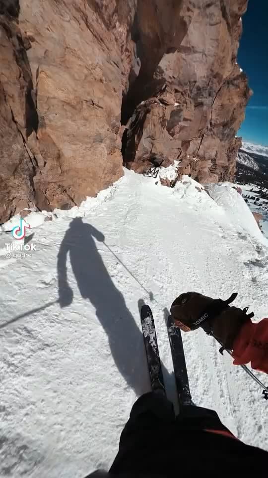 A high speed ski track on a edge of a mountain