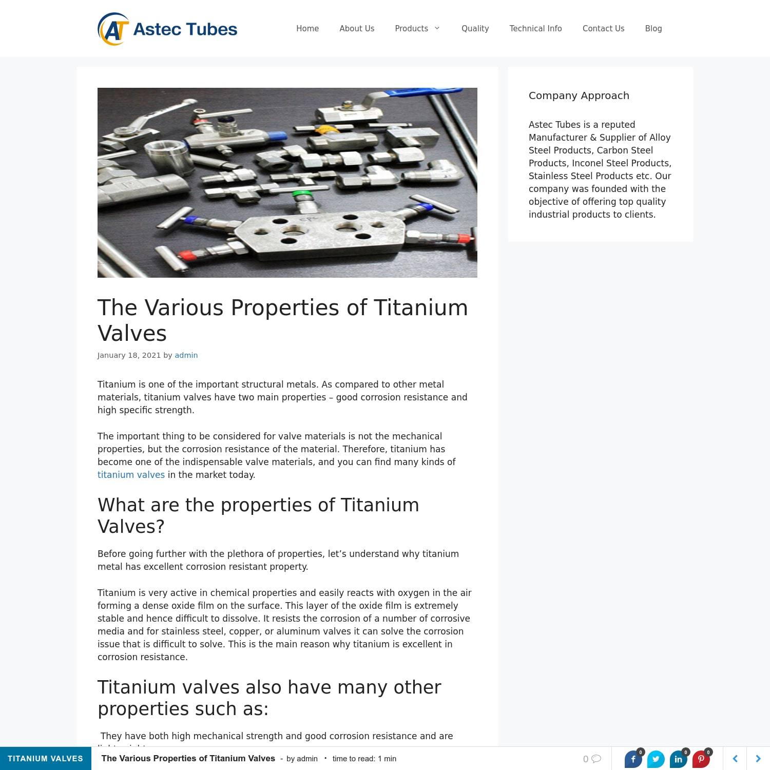 The Various Properties of Titanium Valves -