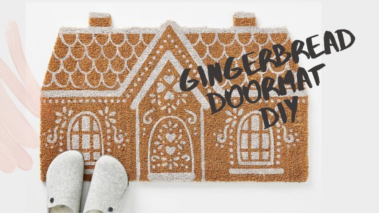 Super Easy Cute Anthropologie Gingerbread Doormat DIY - Ikea Hack Quick Christmas Holiday Decor DIY