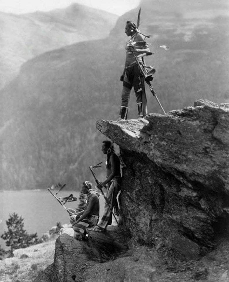 Members of the Blackfoot Tribe photographed in Glacier National Park, 1913.