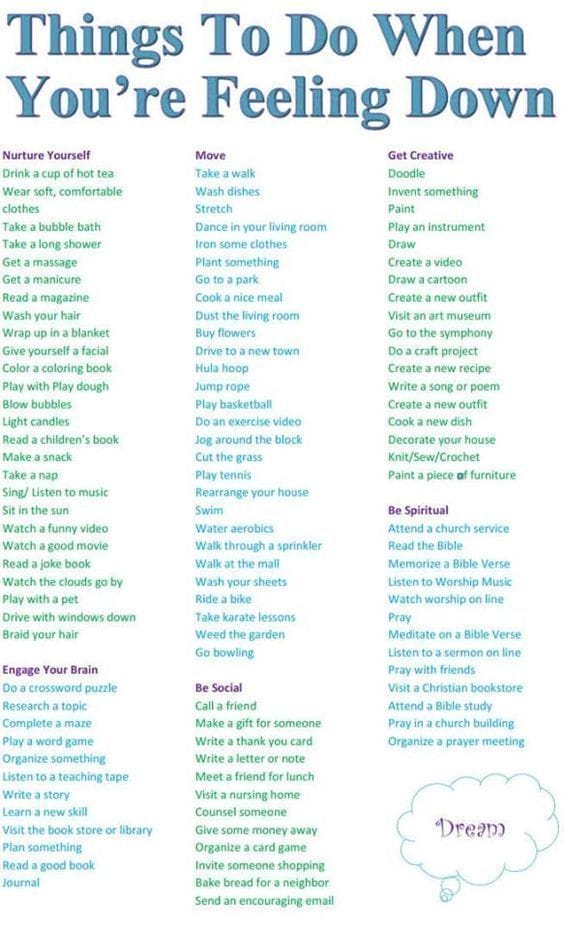THINGS TO DO WHEN YOU'RE FEELING DOWN | When youre feeling down ...